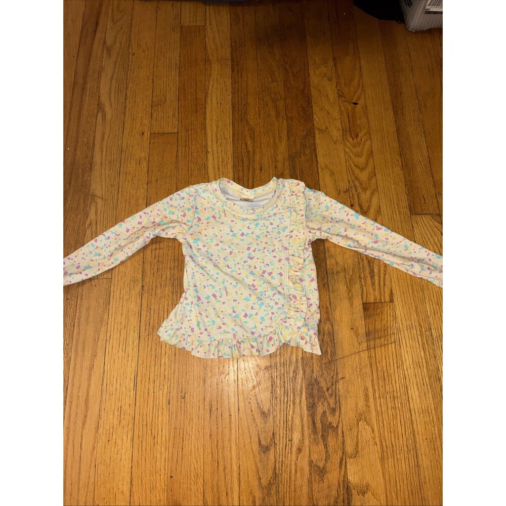 Ruffle Butts Swim Shirt Size 6 Rash Guard Long Sleeve Ruffles Confetti Beige